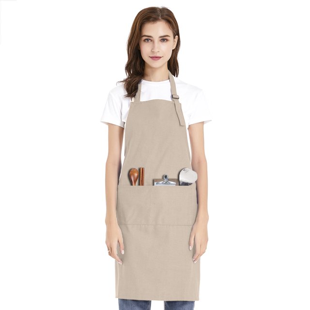TOPTIE Cotton Canvas Adjustable Chef Kitchen Apron with Two Front Pockets, 24"W x 29 1/2"L