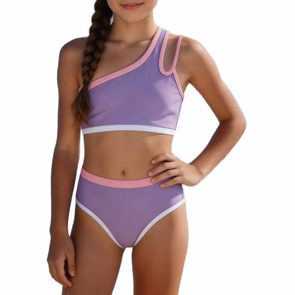 Mnyotv Girls Swimsuit 2 Piece Bikini Set one shoudler Chest Padding Top High Waist Bikini Bottoms Girls bathing suits