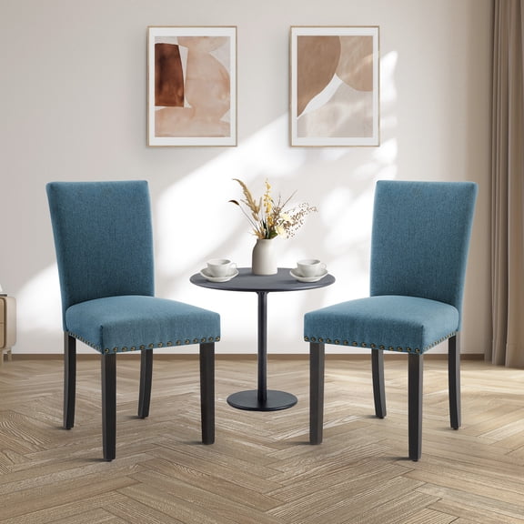 TacleeKii Upholstered Dining Chairs Set of 2, Dining Chair with Nailhead Trim, Kitchen Side Chair for Dining Room,Kitchen,Restaurant, Blue