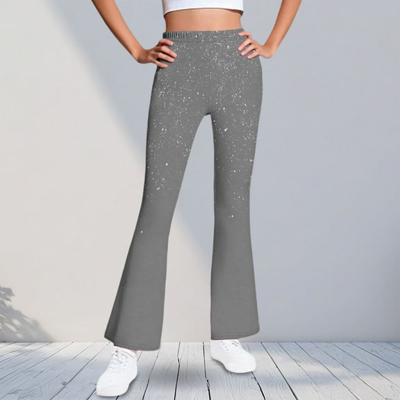 ATOGUTA Girls Leggings Flare High Waisted Casual Kids Print Warm Fleece Bell Bottom Pants Size 5T-16, Gray