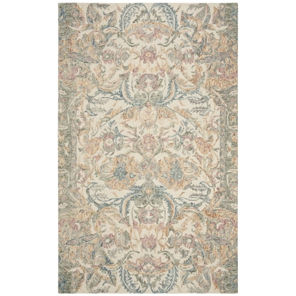 SAFAVIEH Micro-Loop Freddy Floral Wool Area Rug, Ivory/Blue, 8' x 10'