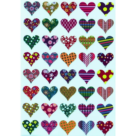 Wheel Stripes Stickers Valentines Stickers Heart shape, Assorted Patterns hearts sticker in Red, Pink, Blue, Gold, Green , Purple, Stars, Flowers, Stripes and Dots, Royal Green - 200 pack ()