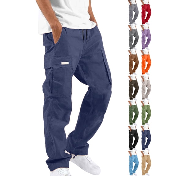 Men's Work Pants Men Solid Casual Multiple Pockets Outdoor Straight Type Fitness Pants Cargo Pants Trousers Work Pants for Men Plus Size