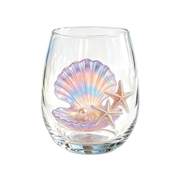 Cup Style Pearl Artisanal Glassware Stemless Glasses Marine Animal Bar Glass Coastal Home Lovers 2D