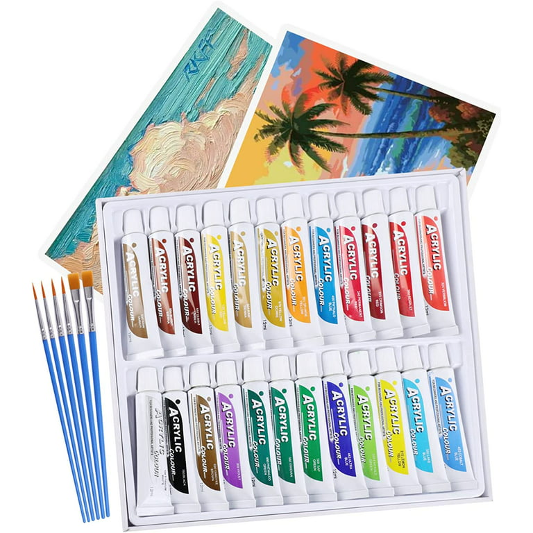 Incraftables Acrylic Paint Set for Adults & Kids. 24 Colors Acrylic Paints  for Canvas Painting with 12 Brushes, Sponge, Pallet & Craft Knife.  Non-Toxic Art Paint Set for Ceramic, Wood, Fabric 