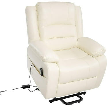 Whitney Deluxe Adjustable Power Lift Recliner Chair for Elderly, Faux Leather Electric Recliner, Split-Back Chair Cream