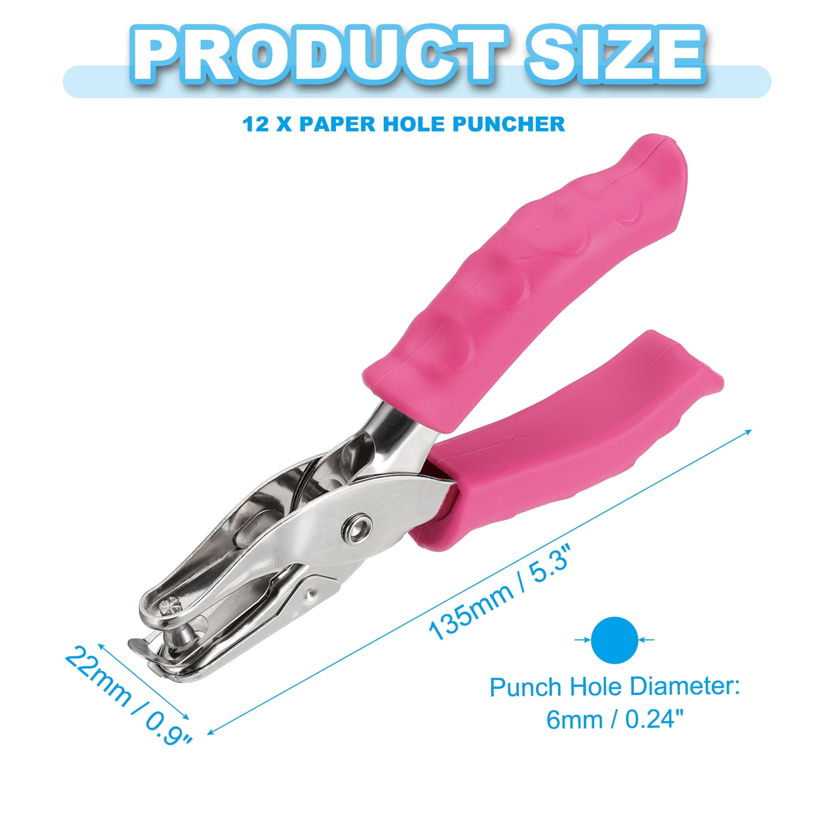 Uxcell 1/4" Single Hole Punch, 12Pcs Handheld Metal Paper Puncher for DIY Craft, Rose Red