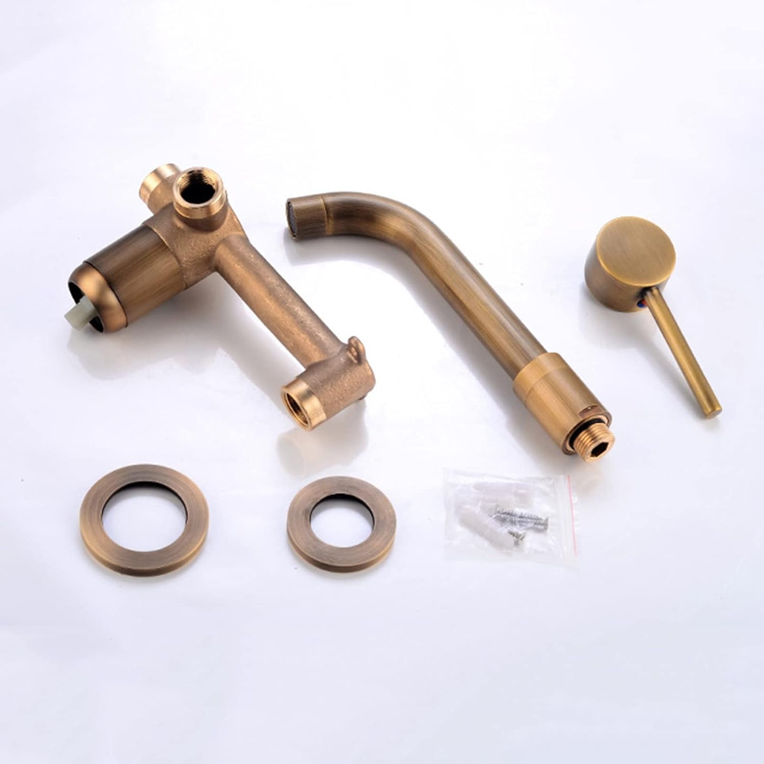 Wall Mounted Bathroom Faucet Antique, Solid Brass, 360 Swivel Spout Sink Faucet, 2-Hole Single Handle Bathroom Sink Faucets, Split