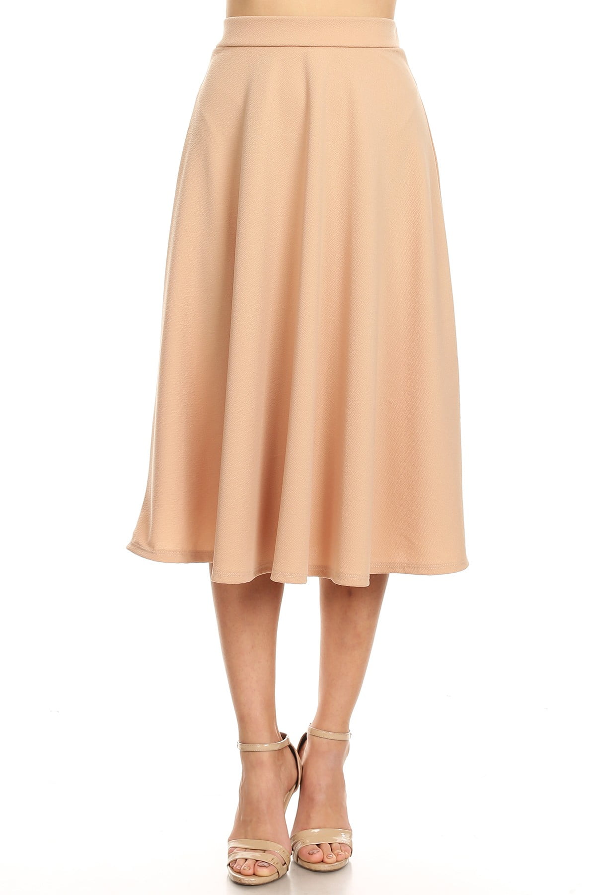 Women's Flared Elastic Waist Midi Aline Skirt