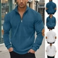 thumbnail image 2 of ZCFZJW Men's Quarter Zip Up Pullover Lightweight Casual Mock Neck Long Sleeve Sweater Fashion Corduroy Polo Sweatshirt with Eblow Patches Sky Blue M, 2 of 9