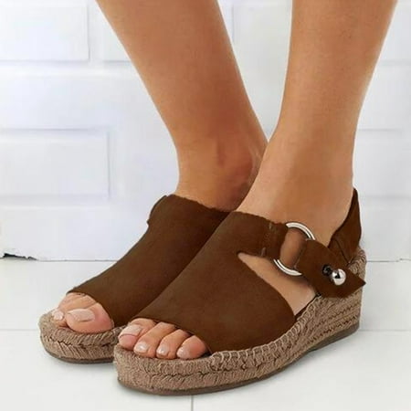 

Hvyes Women’s Open Toe Ankle Strap Hemp Sandals Rope Sole Wedge Espadrille Flatform Platform Wedge Sandals Mom Shoes Size 6