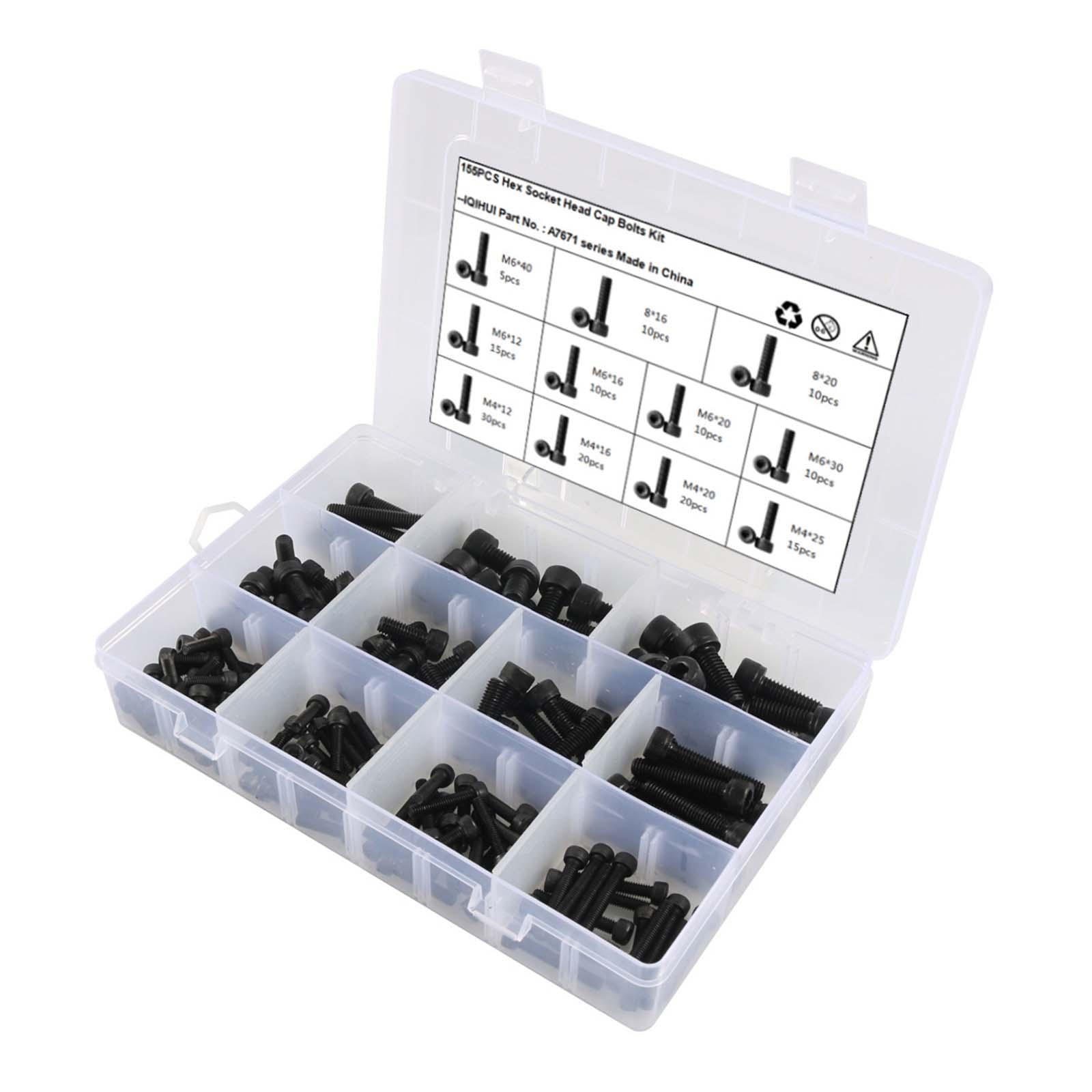 155x Sockets Cap Head Screws Bolt and Nut Set with Storage Box Machinery Hardware Furniture Hexagon Fasteners Metric Stainless Steel M6 M8