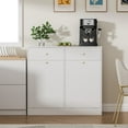thumbnail image 4 of Trash Storage Cabinet with 2 Drawers, Double Tilt Out Trash Can Cabinet, Hidden Garbage Bin, Free Standing Laundry Sorter Organizer for Kitchen Dining Living Room, Bathroom, White, 4 of 8