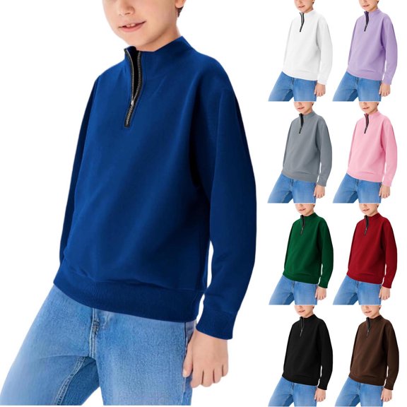 Rvasteizo Boys Collared Pullover Fall Winter Long Sleeve Zip Up Solid Sweatshirts ,5T