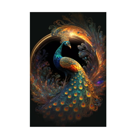 Canvas Wall Art - Ray Heere 'Proud Peacocks 20' Wall Art for Living Room, Bedroom, or Office Décor by Trademark Fine Art - 12 x 19 Inches