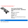 thumbnail image 2 of Front License Plate Bracket - Compatible with 2003 - 2008 Nissan 350Z 2004 2005 2006 2007, 2 of 2