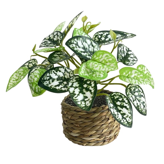 A Mini Artificial Potted Plants Assorted Hand Woven Straw Basket Faux Leaf Tabletop Decor For Shelf Desk