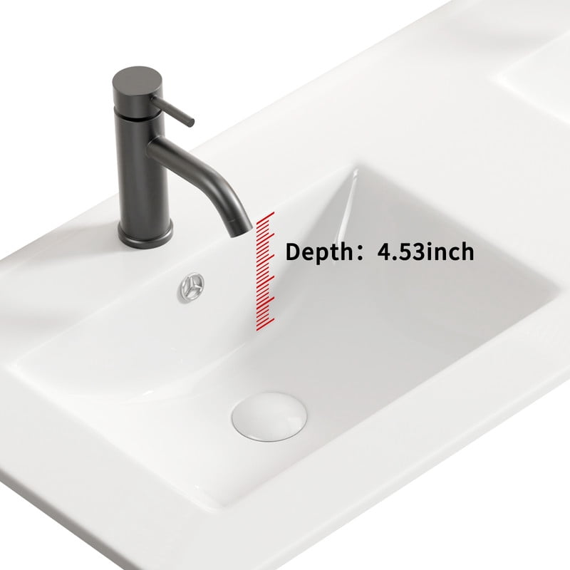 TICOZE Large 48 Inch Double Bowl Ceramic Bathroom Sink, Thin Edge Dual Vanity Sink, White Porcelain Ceramic Sink for Countertop Installation