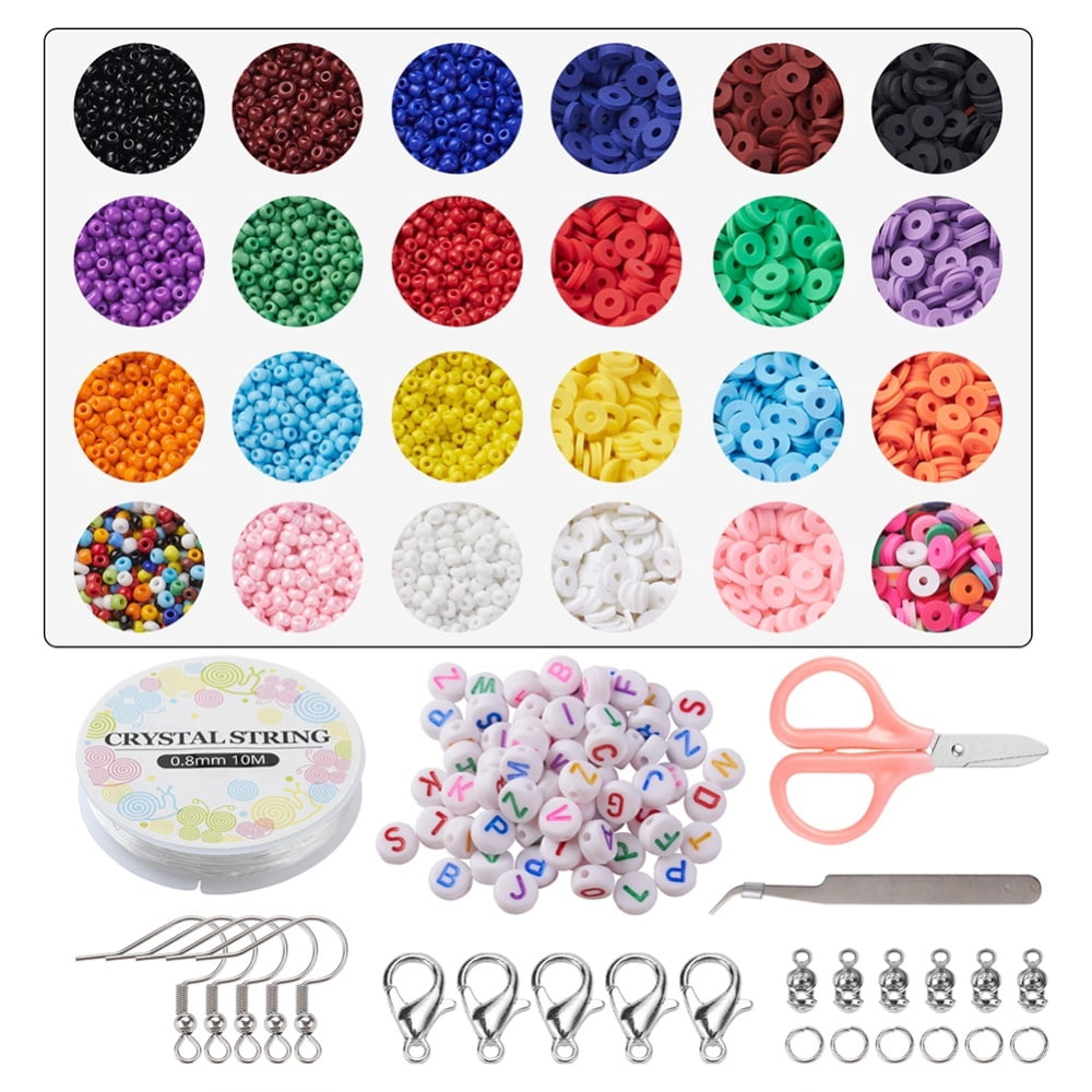 DIY Letter and Heishi Beaded Earring Bracelet Making Kit Including Polymer Clay Disc Glass Seed Initial Polymer Clay Beads: 84g/box