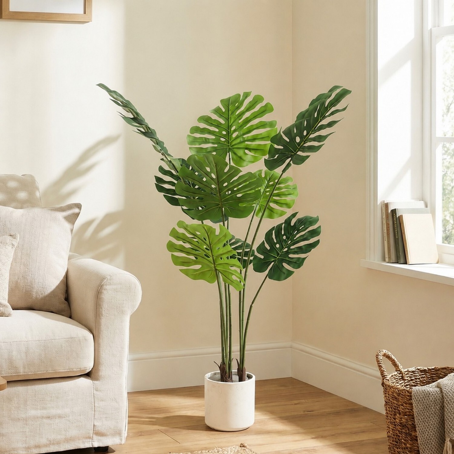 Easy4Home 4FT Artificial Plant Fake Tropical Potted Tree Indoor Faux Floor Plant for Home Office Decor, White Pot
