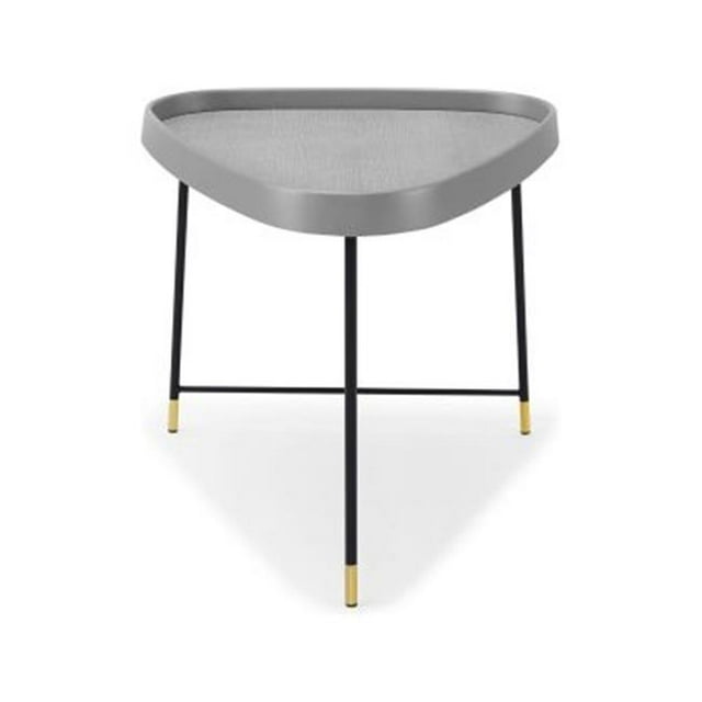 Whiteline ST1435-GRY Sara Table d'Appoint Gris Chêne Placage&44; Fram Métal Noir & Laiton Bouchon