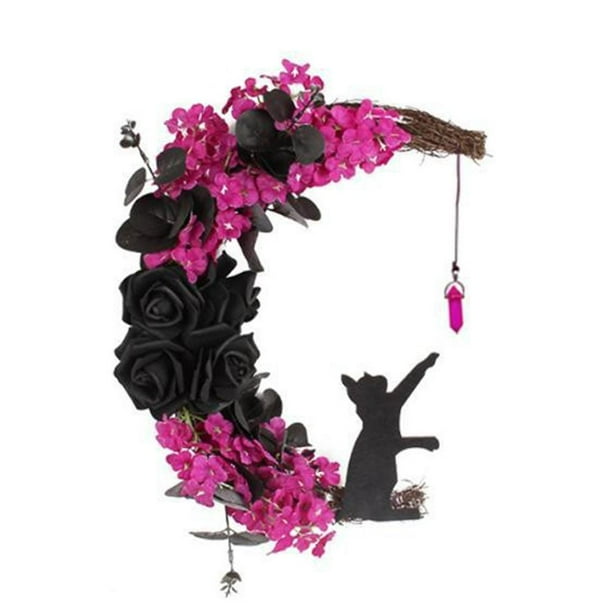 Guirnalda de guirnalda de Halloween, regalo, corona de puerta de luna, decoración del hogar (rosa roja)