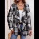 thumbnail image 4 of Cárdigan de Cuello Chal A Cuadros para Mujer, Chaqueta de Franela Larga con Abertura Frontal, Abrigo Corto A Cuadros, Ropa de Otoño Negro S, 4 of 9