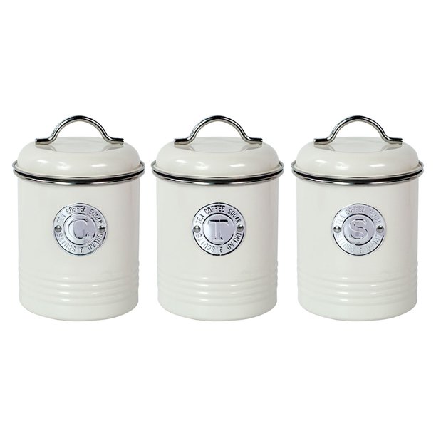 Juego de 3 tarros de almacenamiento de cocina, recipientes herméticos, organizador para cebolla, té y café. blanco