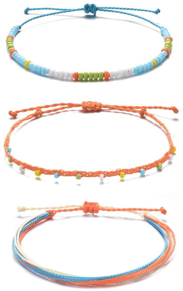 Ankle Bracelets for Women,Handmade Waterproof Bracelets for Teen Girls,Adjustable Boho Ankle Bracelets Set Braided String Hawaii Anklets Jewelry Gifts