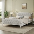 thumbnail image 2 of MAYEERTY King Traditional Solid Wood Bed Frame Upholstered Tufted Headboard for Bedroom Antique White, 2 of 6