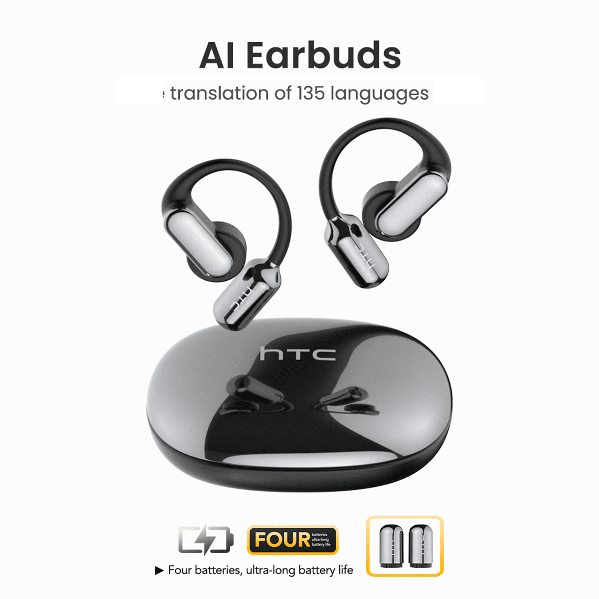HTC NE50 Translation Bluetooth Earbuds Open Ear Earphones for Sports HD Stereo Sound Waterproof IPX4