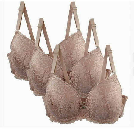 Womens Athletic Bras 3 Packs Women s Lace Bras  Push up Solid Color Soft Balconette Everyday Padding Plus Size Underwire Gathering Underwear Bra Beige XXL