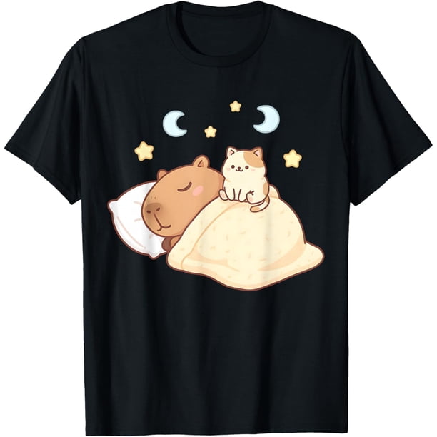 Linda Capybara Kawaii Pijama de dormir Sleepybara Cat Anime Camiseta