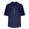 thumbnail image 3 of LYXSSBYX V Neck T Shirts for Women Women's V-Neck Short Sleeve Loose Button Imitation Cotton and Linen Tunic Summer Blouse, 3 of 5