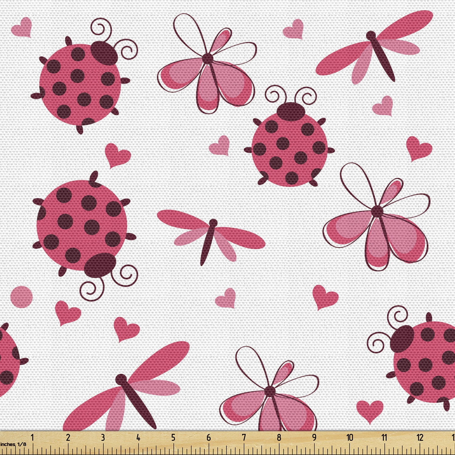 Ladybugs Fabric by the Yard, Domed Back Round Ladybugs with Hearts
