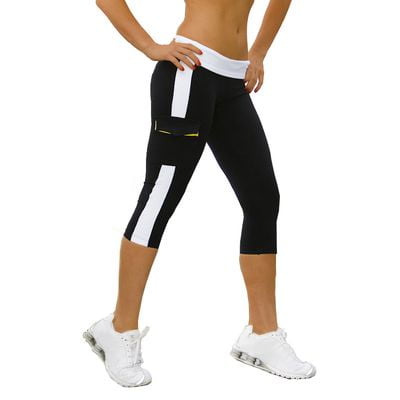 SHOPFIVE Women's Slim Sexy Side Pockets Elastic Skinny Hips Exercise Fitness Pants Cropped