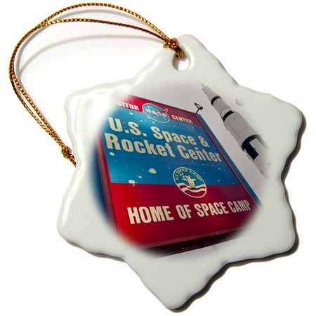 3dRose Alabama, US Space Rocket Center, aeronautics - US01 WBI0099 - Walter Bibikow, Snowflake Ornament, Porcelain, 3-inch