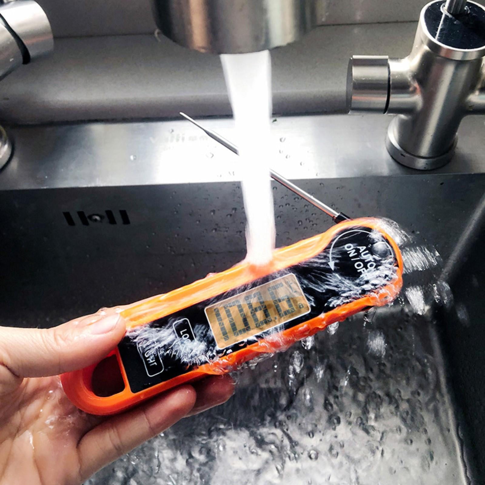 Digital Meat Thermometer Instant Read Thermometer Waterproof with Folding Stick Magnetic Back and Backlit Display for Outdoor Grilling Bbq Cooking Baking Orange 1 Pack