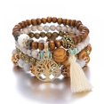 thumbnail image 3 of 5 juegos de pulseras de cuentas de madera bohemias para mujer, conjunto de pulseras de borlas elásticas multicapa, dije de elefante, brazaletes de declaración de amor Feliz Sencillez, 3 of 5