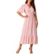thumbnail image 4 of Vestido Boho de Mujer Inspire Chic con Volantes, Manga Corta, Cuello en V, Puntos Suizos, Cintura con Lazo, Midi, Rosa, 4 of 6