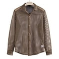 thumbnail image 4 of YLSDY Mens Fishnet See Through Shirts Casual Long Sleeve Button Down Collared Hollow Out Sheer Shirts Party Night Club Wear Coffee XL, 4 of 9