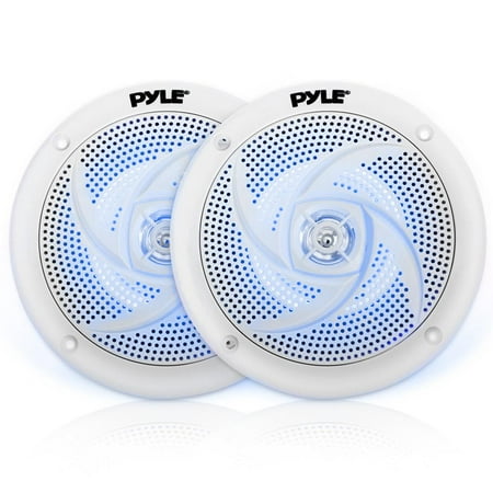 Pyle PLMRS53WL - Waterproof Rated Marine Speakers, Low-Profile Slim Style Speaker Pair with Built-in LED Lights, 5.25''-inch (180 (Best Rated Car Audio Speakers)