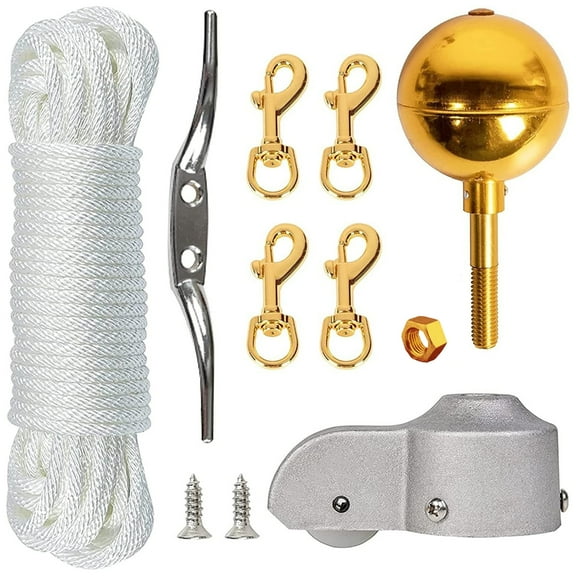 Weatherproof Profession Flagpole Hardware Pulley System Including 50FT Rope Set