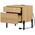thumbnail image 2 of WAMPAT Contemporary Fluted Nightstand with USB Charging Port, Oak End Table with 2 Drawers for Home Decor in Bedrooms and Living Areas, 2 of 5