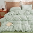 thumbnail image 2 of NAYOROOM 100% Cotton Gingham Duvet Cover King Set, 3-Piece Linen Like Textured Breathable Soft Bedding Cover（Sage Green Gingham）, 2 of 7