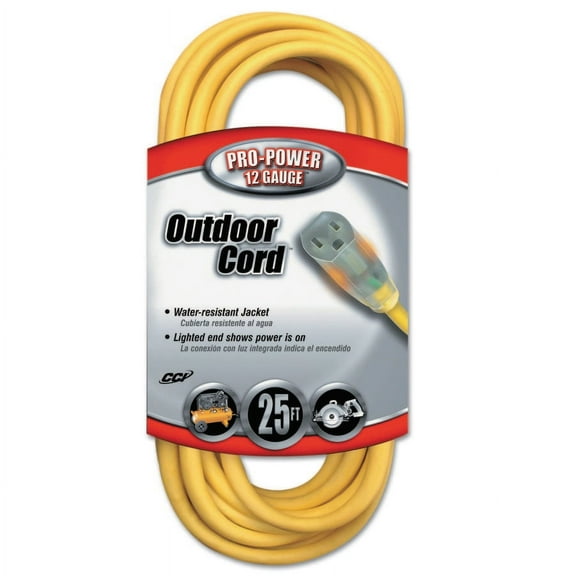 Coleman Cable 02587 12/3 Vinyl Outdoor Extension Cord with Lighted End, 25-Foot
