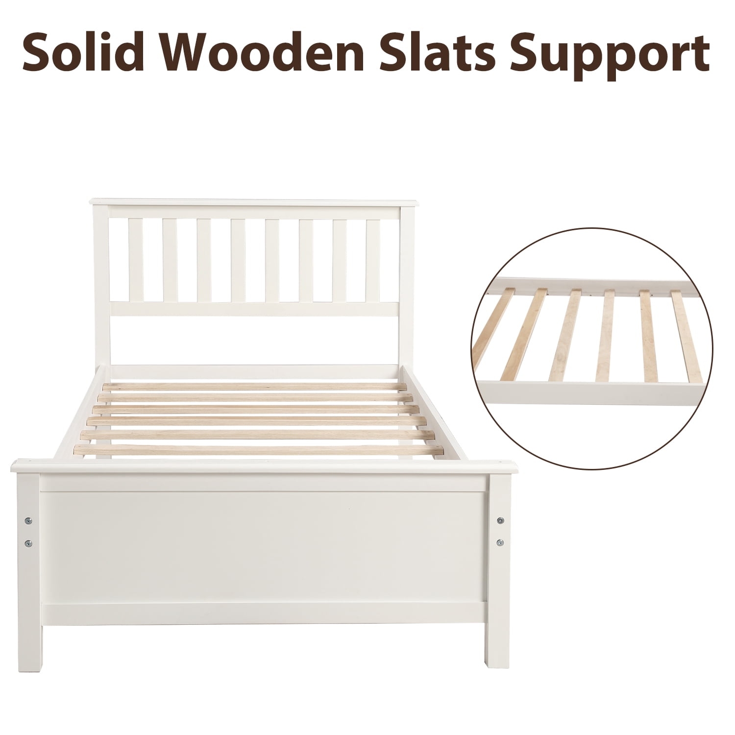 Gewnee Twin Size Wood Platform Bed with Headboard,Footboard and Wood Slat Support for Kids,White