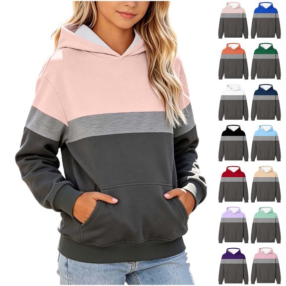 MexChoioe Boys and Girls Hoodie Hooded Sweatshirt Color‑Blocked Casual Long Sleeve with Pockets Versatile for Back to School and Daily