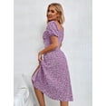 thumbnail image 2 of Lilac Purple Floral Print Long Dress With Square Neck Puff Sleeve And High Slit Hem, 2 of 6