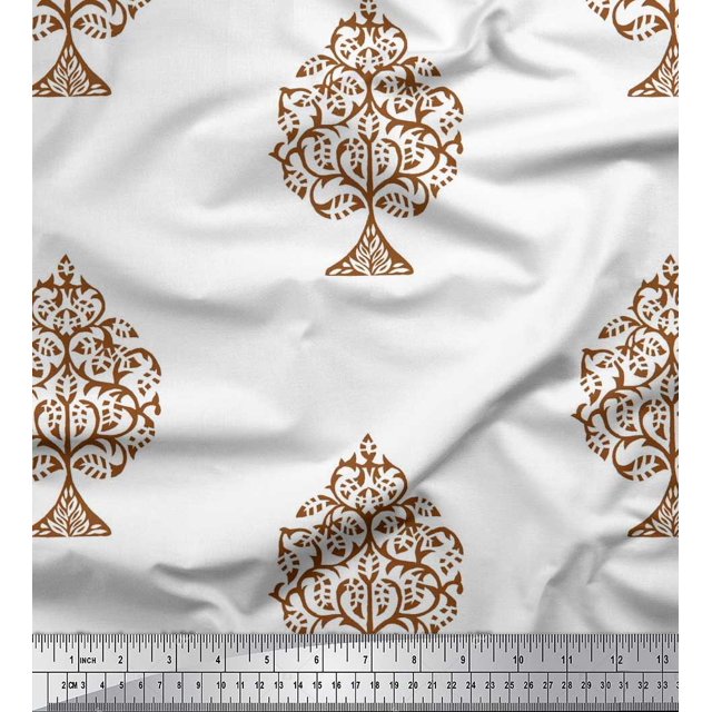 Soimoi Silk Fabric Tree Block Fabric Prints by Yard 42 Inch Wide